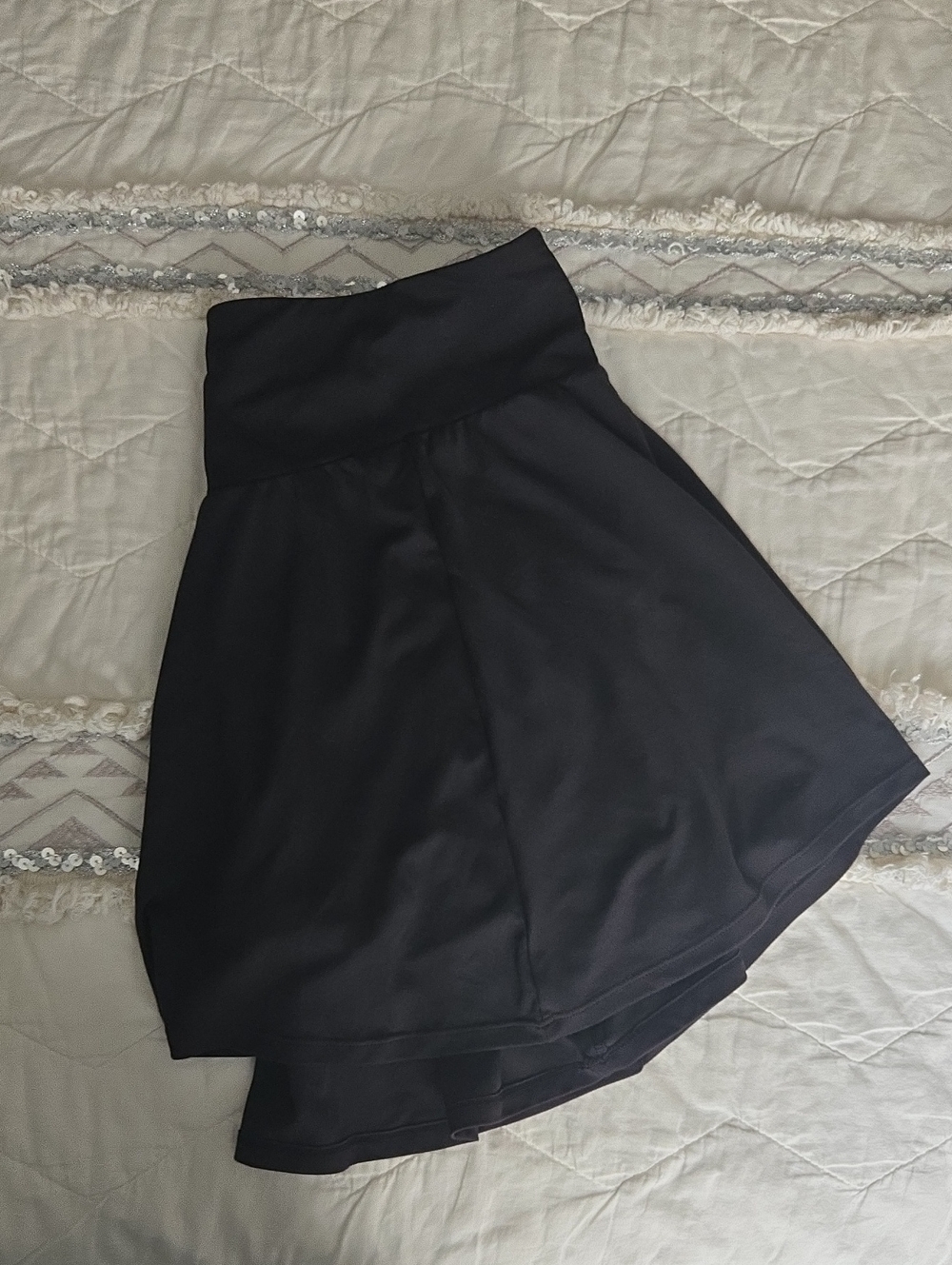 Black High-Waist Flared Skort